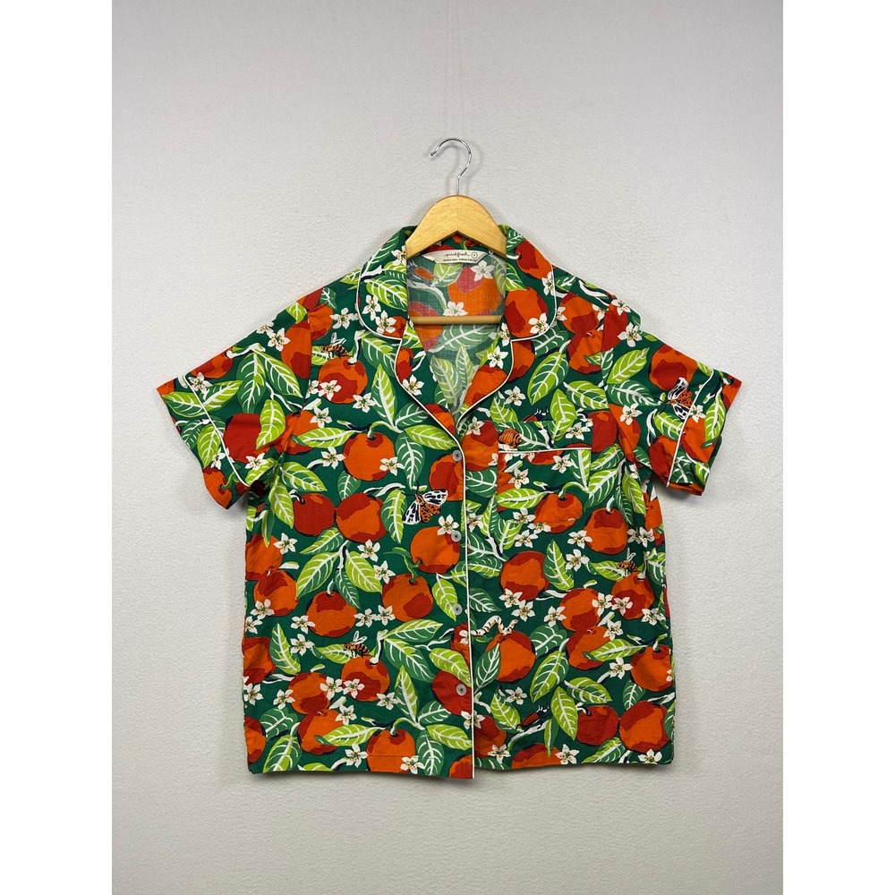 Printfresh Botanical Fruit Insect Print Womens S Green‎ Orange Pajama Top